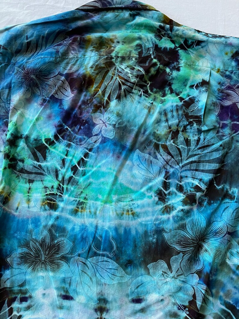 boho shirt hippie Hawaiian shirt festival shirt tie dye Hawaiian tie dye shirt hippie shirt ice dye shirt Men\u2019s L Hawaiian shirt