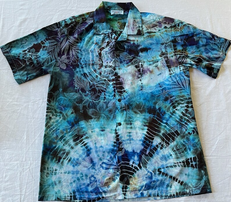 boho shirt hippie Hawaiian shirt festival shirt tie dye Hawaiian tie dye shirt hippie shirt ice dye shirt Men\u2019s L Hawaiian shirt