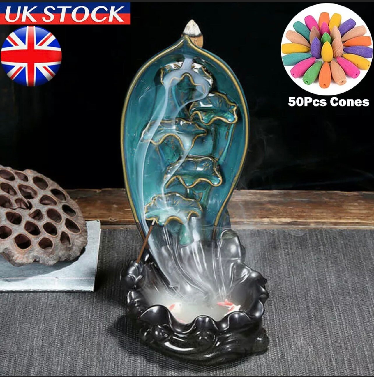 Ceramic Backflow Incense Burner Smoke Waterfall Leaf Censer Etsy