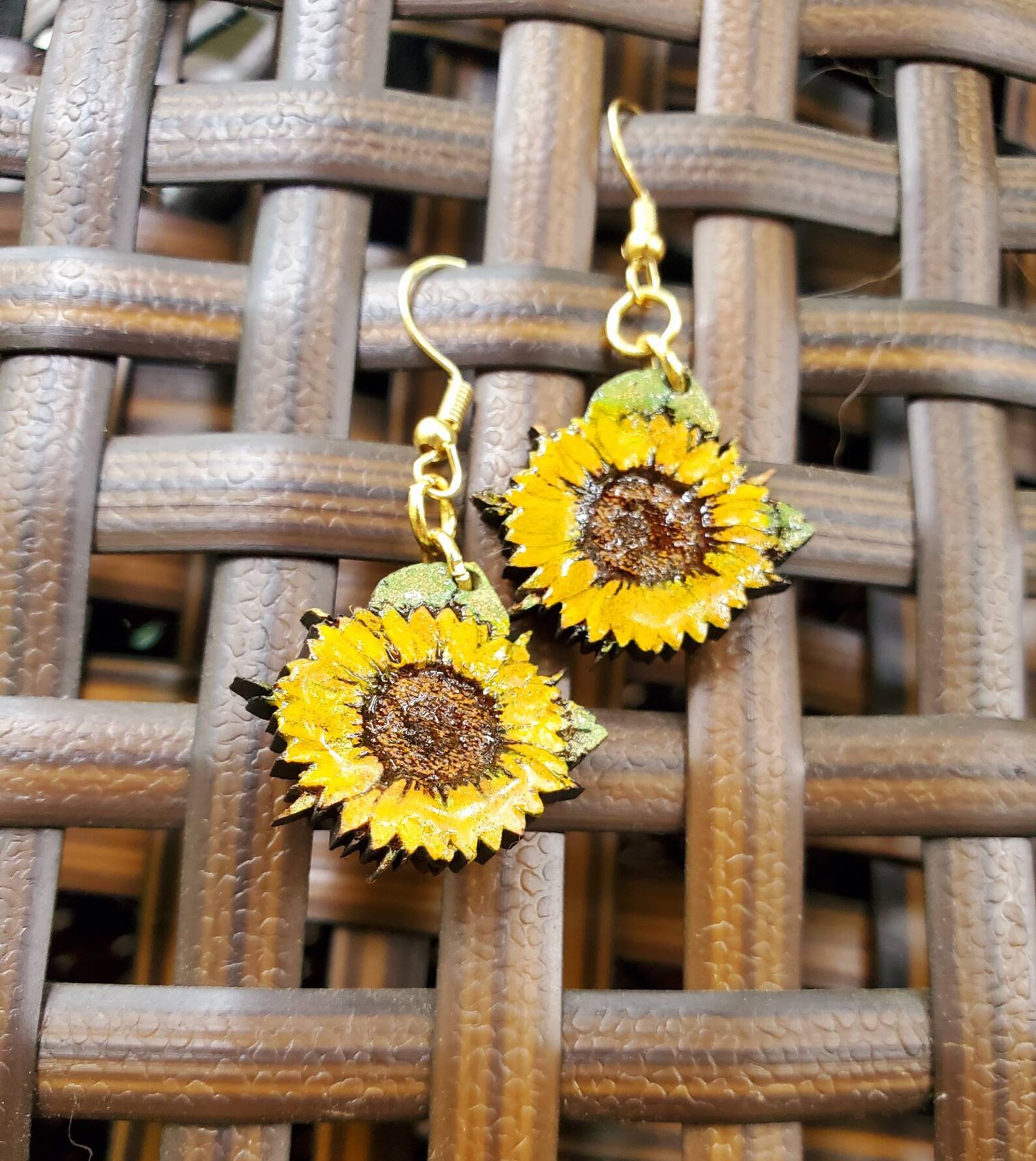 Hand painted wooden sunflower earrings / sunflower/ Etsy