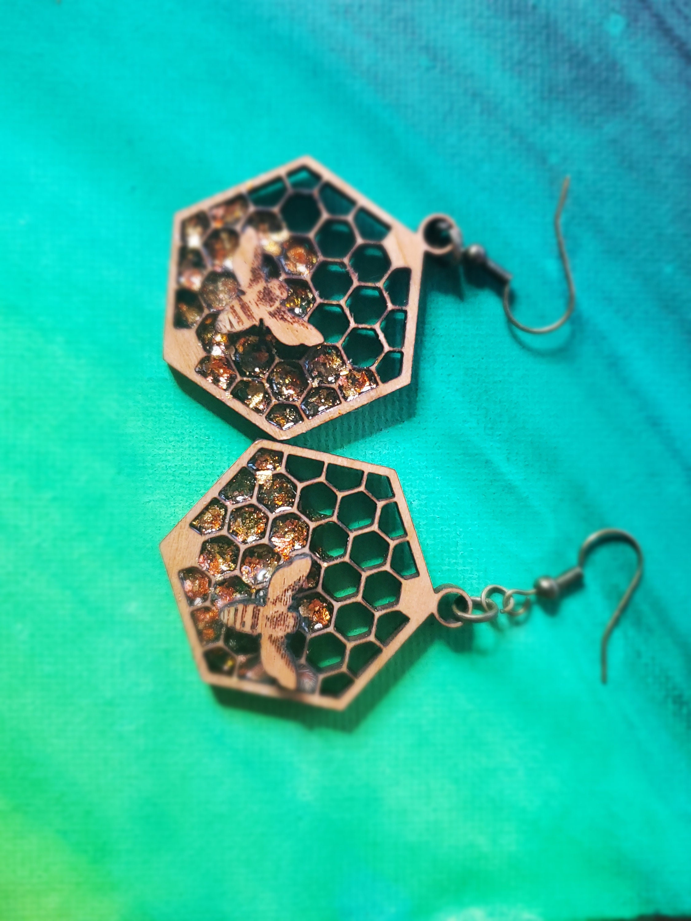Bee Earrings With Gold Leaf Resin Jewelry for Etsy
