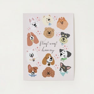 Happy Dog Party Art Print | Woof Woof Hooray | Cute, Adorable | Digital Download Mini Poster, Greeting Card, Postcard | 5 x 7
