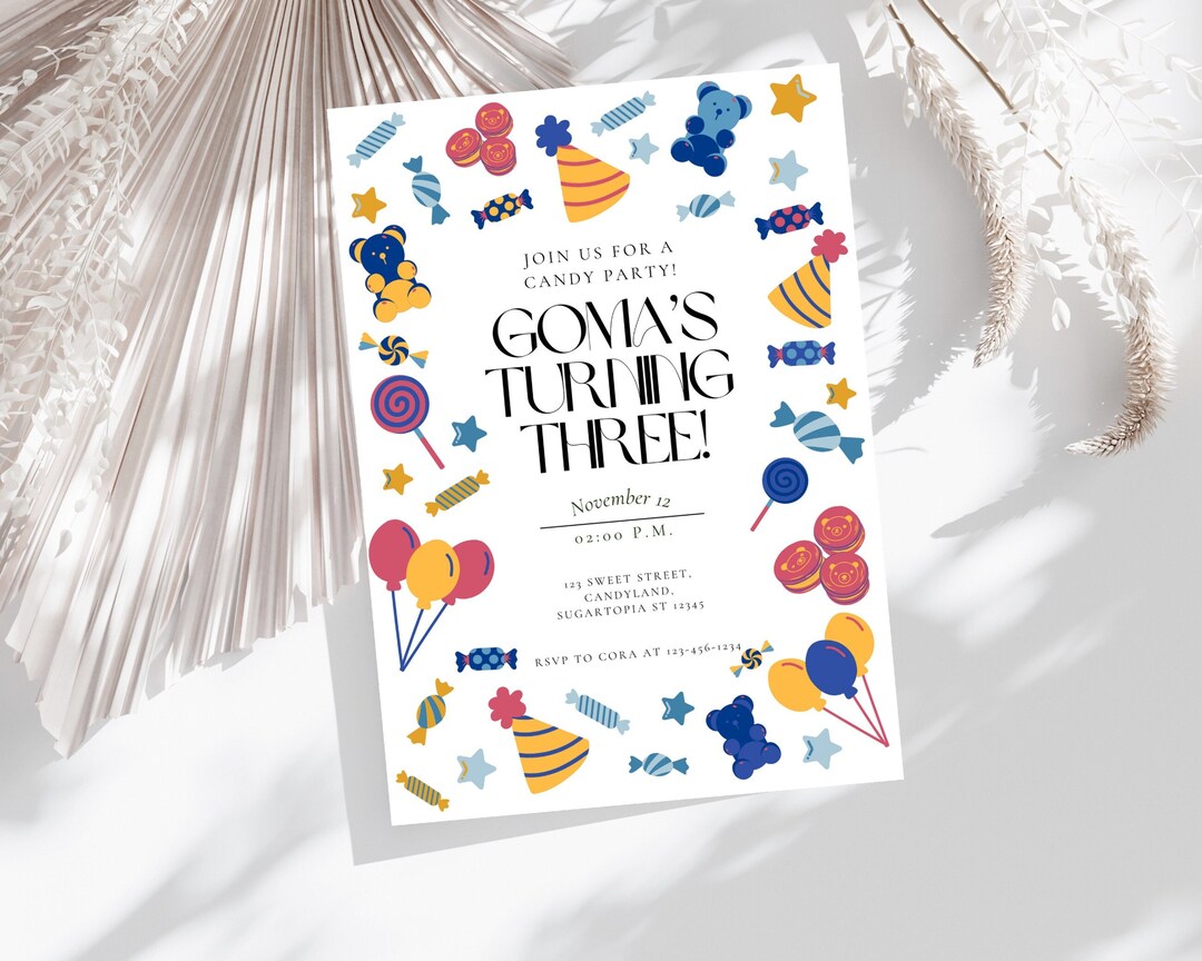 Editable Candy Gummy Bear Balloons Birthday Party Invite | Cute ...