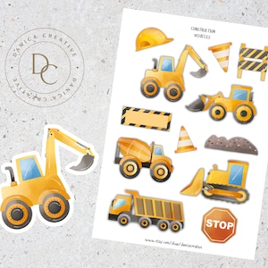 Feuille d'autocollants - véhicules de construction, autocollants de scrapbooking, autocollants de machine lourde, autocollants d'agenda, autocollants de journal