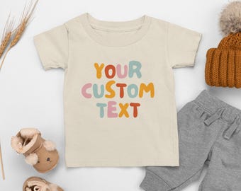 Retro Custom Text Kids Shirt, Personalized Toddler Shirt, Vintage Colorful Letters Tee