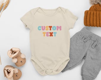 Retro Custom Text Baby Bodysuit, Personalized One Piece, Custom Name Infant Outfit