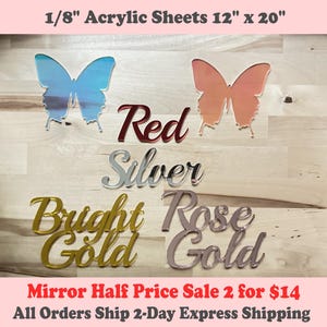 Mirror and Iridescent Acrylic Sheets (1/8") - CO2 Laserable  - Glowforge Pro and Plus 12"x20"