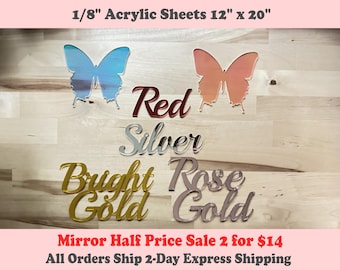 Mirror and Iridescent Acrylic Sheets (1/8") - CO2 Laserable  - Glowforge Pro and Plus 12"x20"
