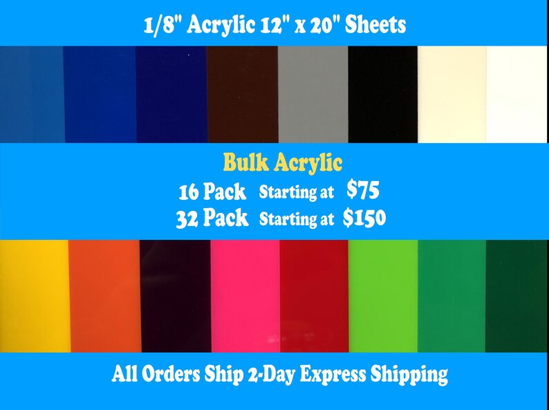 Acrylic Sheets (1/8") - CO2 Laserable - Glowforge Pro and Plus 12"x20" - Buy More, Save More image 1