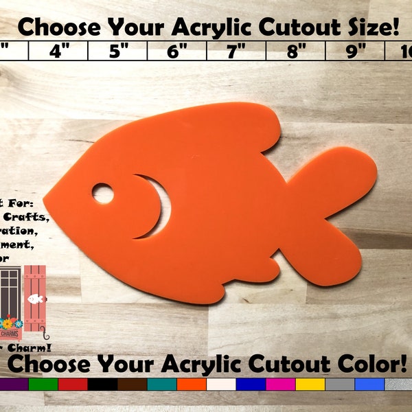 Fish Shape - Acrylic Cutout - Blanks - Indoor or Outdoor - Color Front, Back & Edges - Laser Cut - Shutter Charm