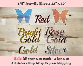 Mirror and Iridescent Acrylic Sheets (1/8") - CO2 Laserable  - Glowforge Pro and Plus 12"x20"