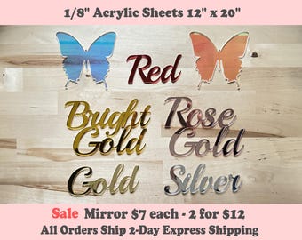 Mirror and Iridescent Acrylic Sheets (1/8") - CO2 Laserable  - Glowforge Pro and Plus 12"x20"