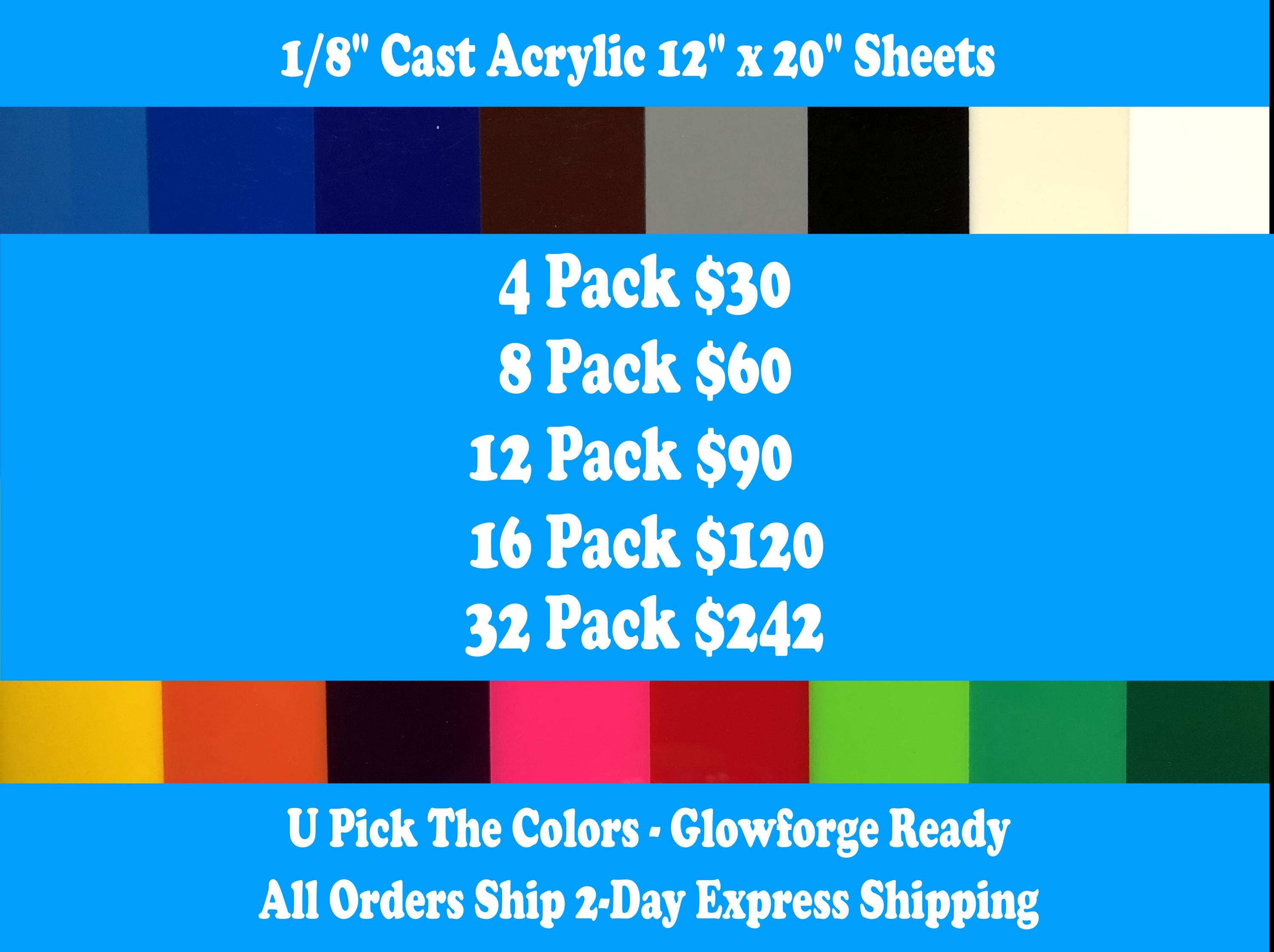 Acrylic Sheets (1/8") - CO2 Laserable  - Glowforge Pro and Plus 12"x20" - Buy More, Save More