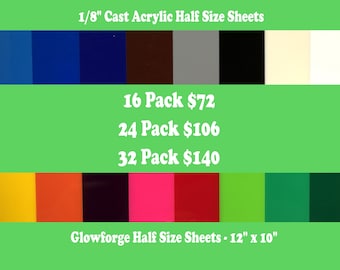 Half Size Acrylic Sheets (1/8") - CO2 Laserable  - Glowforge Pro and Plus 12"x10" - Buy More, Save More