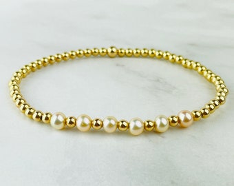 4mm Fresh Water Pink Pearls | 14kt Gold filled bead bracelet | 3mm Gold Filled