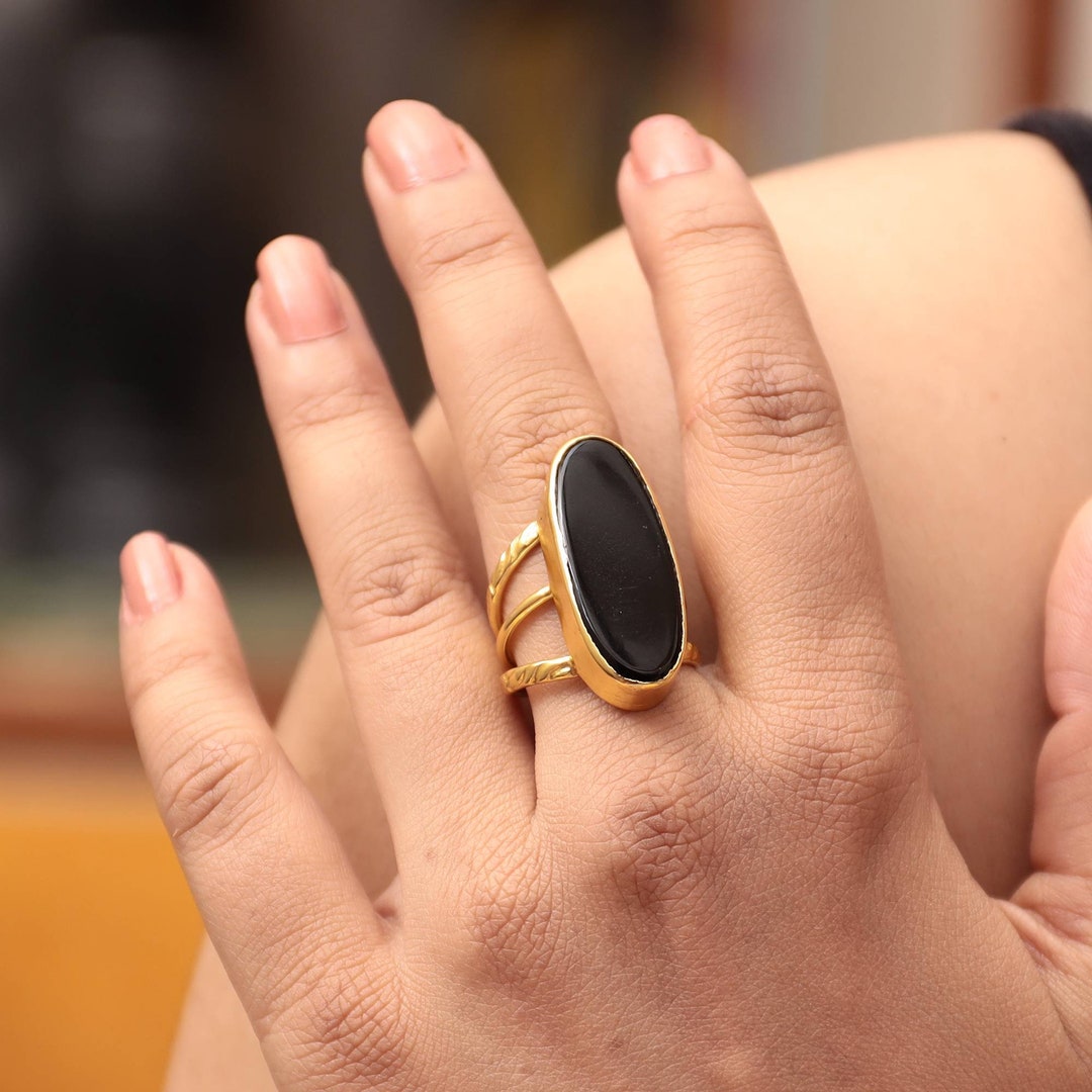 Black Onyx Ring Black Statement Ring Rectangular Ring - Etsy UK