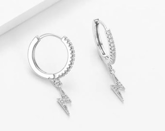 orecchini a cerchio huggie fulmine- orecchini d'argento, orecchini penzoloni lampo, regali per lei, orecchini carini
