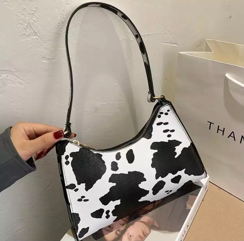 Cow print shoulder bag small handbag y2k bag baguette bag | Etsy