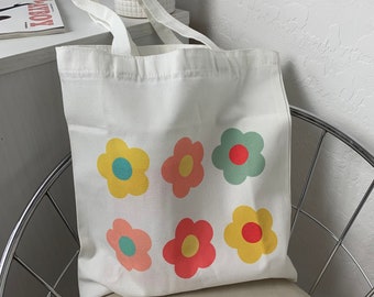 Flower tote bag- floral tote bag- shopping bag- eco friendly bag- canvas tote bag- cute shopping bag