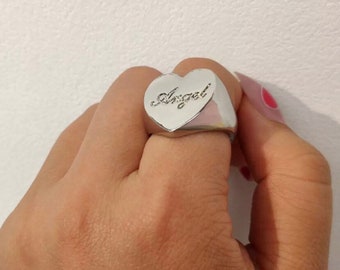 Anello a forma di cuore d'angelo- anello d'argento- anello d'oro- anello di dichiarazione- anello grande- anello y2k- gioielli anni 2000-