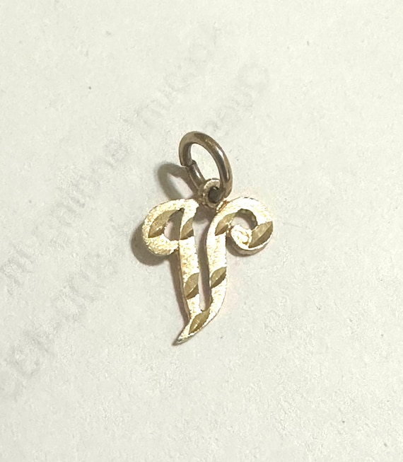 14K Gold Initial V Pendant Charm Script Diamond C… - image 1