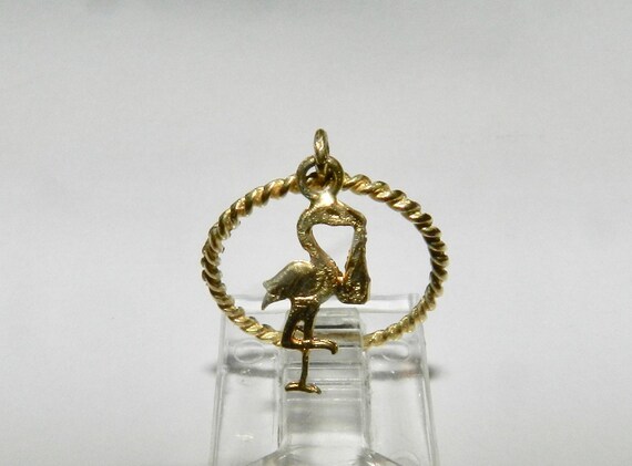 14k Solid Gold Stork Charm Ring: Dainty Twist Ban… - image 3