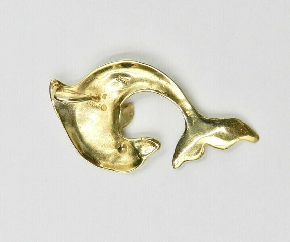 14k Solid Gold Dolphin Pendant - Polished Nautica… - image 7