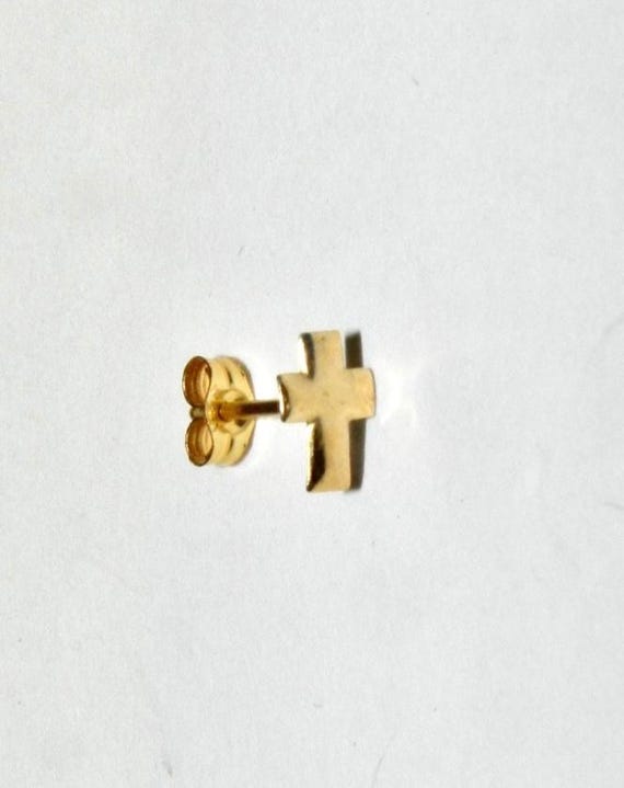 14k Tiny Cross Earring Stud Solid 14k - image 3