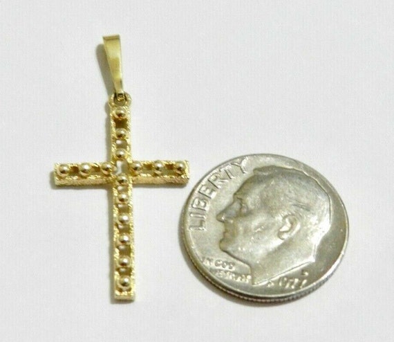 Vintage 14k Gold Cross Beaded Open Work - image 2