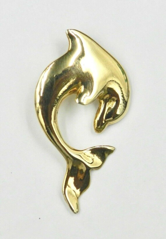 14k Solid Gold Dolphin Pendant - Polished Nautica… - image 4