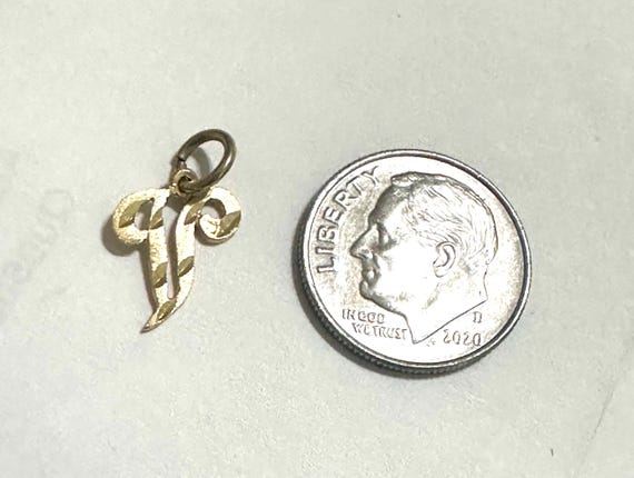 14K Gold Initial V Pendant Charm Script Diamond C… - image 2