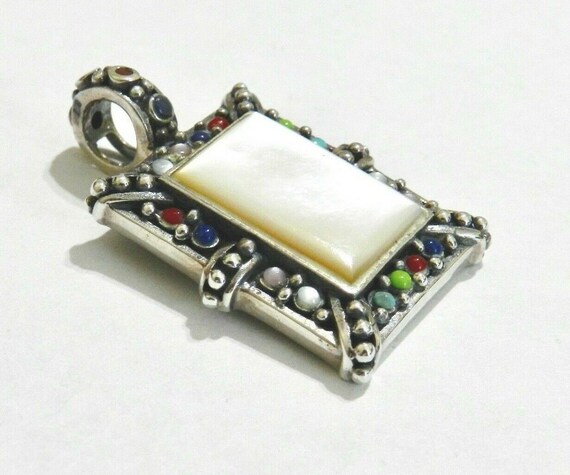 Silver MOP Multi Gemstone Picture Frame Pendant - image 1