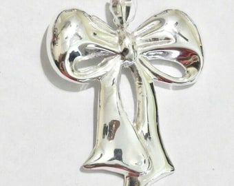 Vintage Sterling Silver Bow Pendant - 1980s Ribbon Design