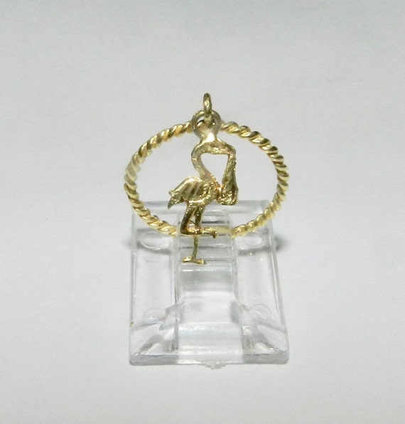 14k Solid Gold Stork Charm Ring: Dainty Twist Ban… - image 1