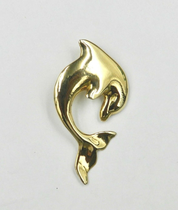 14k Solid Gold Dolphin Pendant - Polished Nautica… - image 1