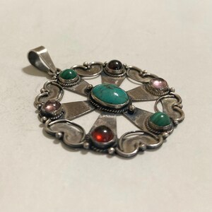 Vintage Silver Multi-Gemstone Pendant Handcrafted
