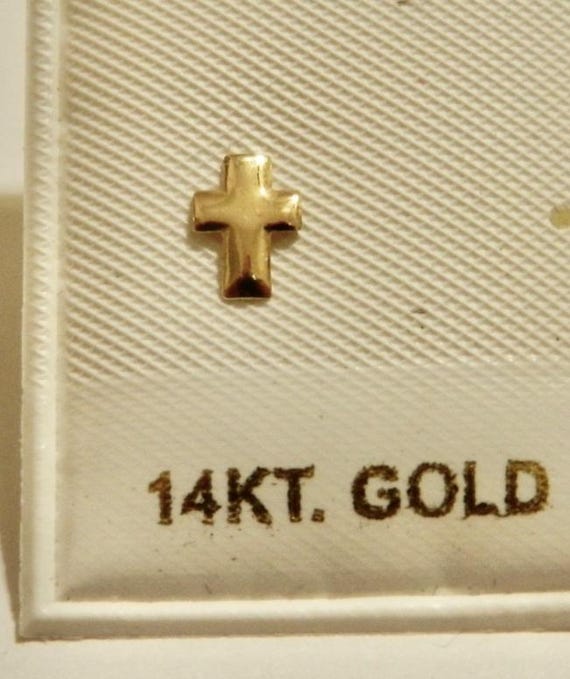 14k Tiny Cross Earring Stud Solid 14k - image 2