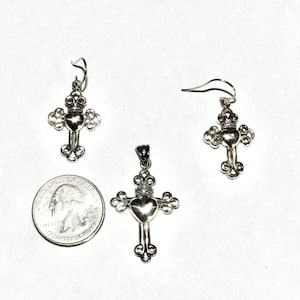 Silver Cross Pendant & Earring Set ~Necklace Set ~ Christian ~ Gift ~ Wedding