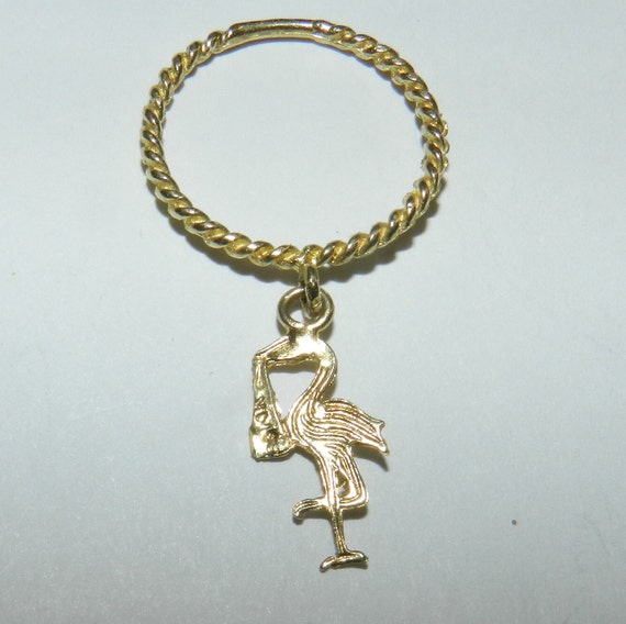 14k Solid Gold Stork Charm Ring: Dainty Twist Ban… - image 5