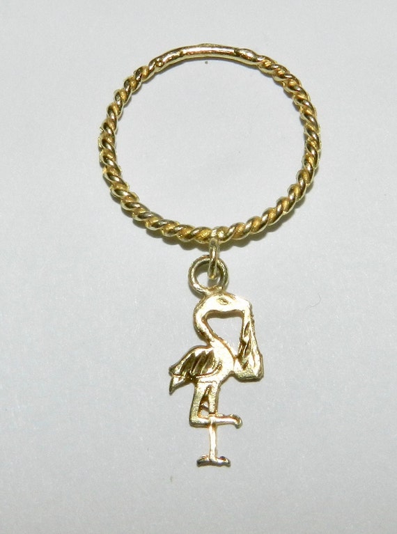 14k Solid Gold Stork Charm Ring: Dainty Twist Ban… - image 4