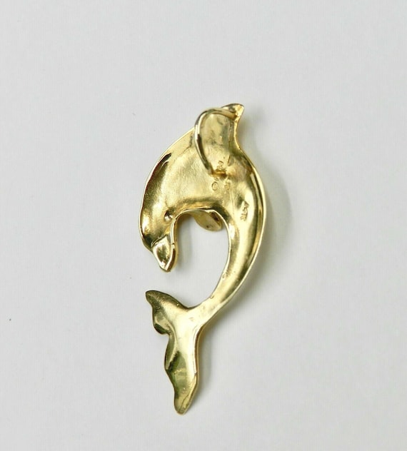 14k Solid Gold Dolphin Pendant - Polished Nautica… - image 6