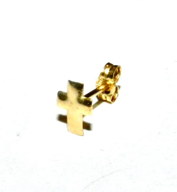 14k Tiny Cross Earring Stud Solid 14k - image 1