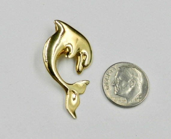 14k Solid Gold Dolphin Pendant - Polished Nautica… - image 3
