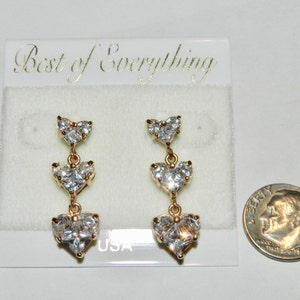 Crystal Dangle Heart Earrings Triple Hearts
