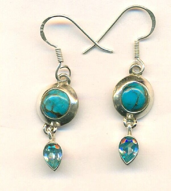 Silver Copper Blue Turquoise Topaz Earrings Dangle