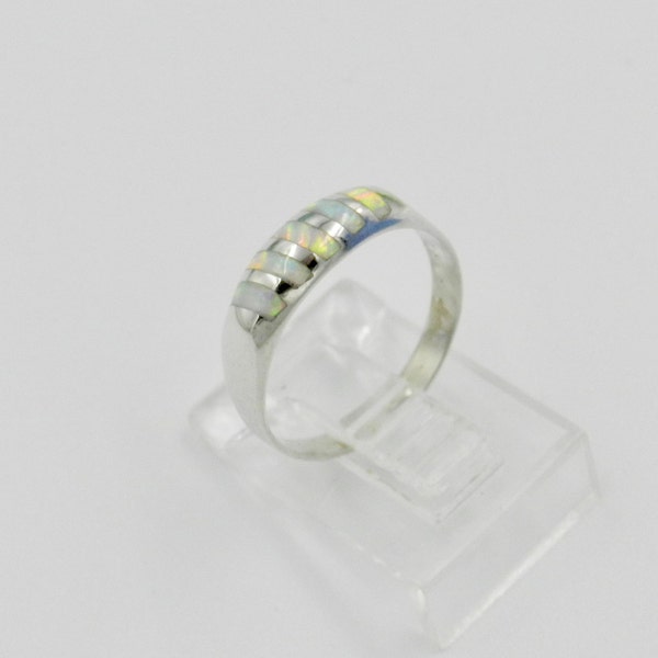 Opal Ring Band Inlay White Opal Silver 925 Mexico