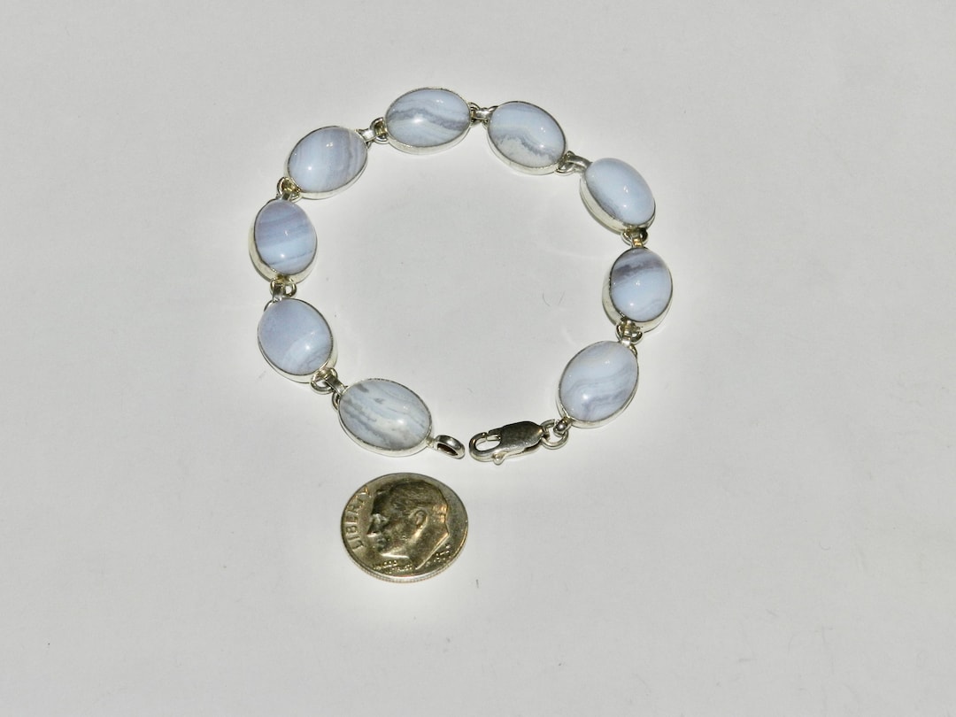 Vintage Silver Blue Lace Agate Link Bracelet 925 Lobster Clasp - Etsy