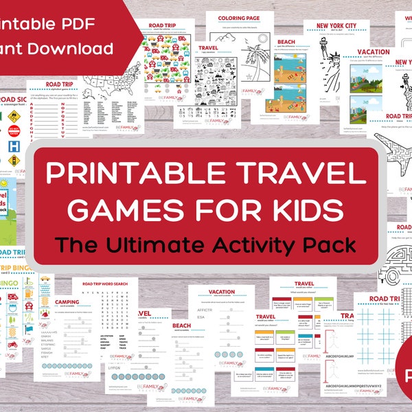 Printable Travel Games for Kids - The Ultimate Activity Pack for Family Road Trip Games (30 pages)