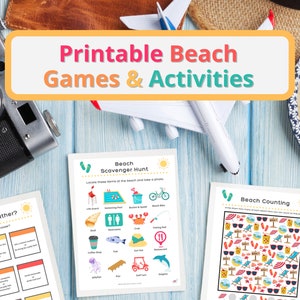 Puede incluir: Juegos y actividades de playa imprimibles para ni&ntilde;os. El conjunto incluye una b&uacute;squeda del tesoro en la playa, un juego de conteo de playa y un juego de &iquest;Qu&eacute; prefieres?