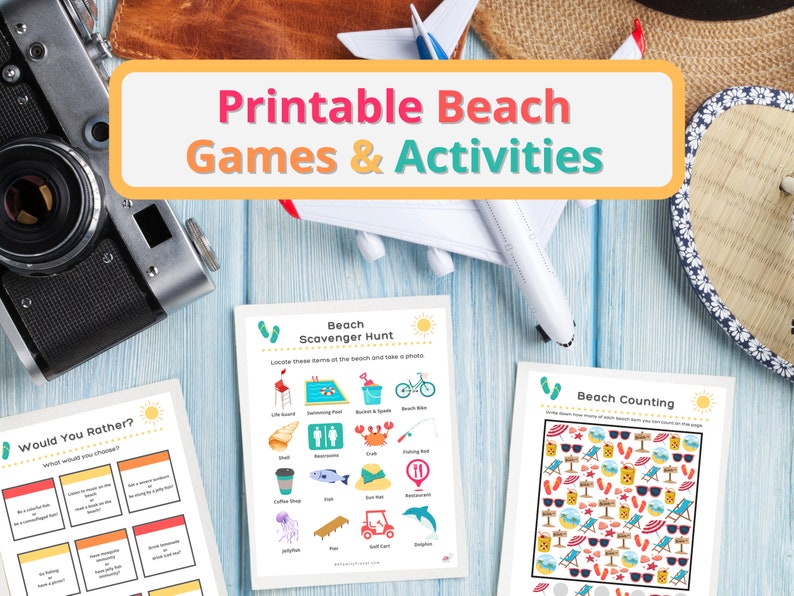 Puede incluir: Juegos y actividades de playa imprimibles para ni&ntilde;os. El conjunto incluye una b&uacute;squeda del tesoro en la playa, un juego de conteo de playa y un juego de &iquest;Qu&eacute; prefieres?